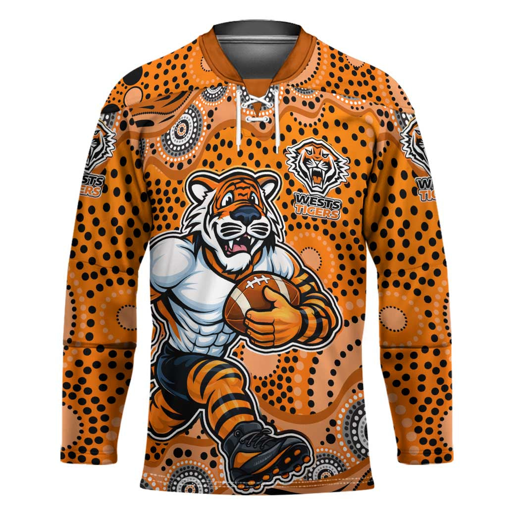 Wests Tigers Hockey Jersey Aboriginal Dot Pattern - Rugby Mascot Heritage Pride