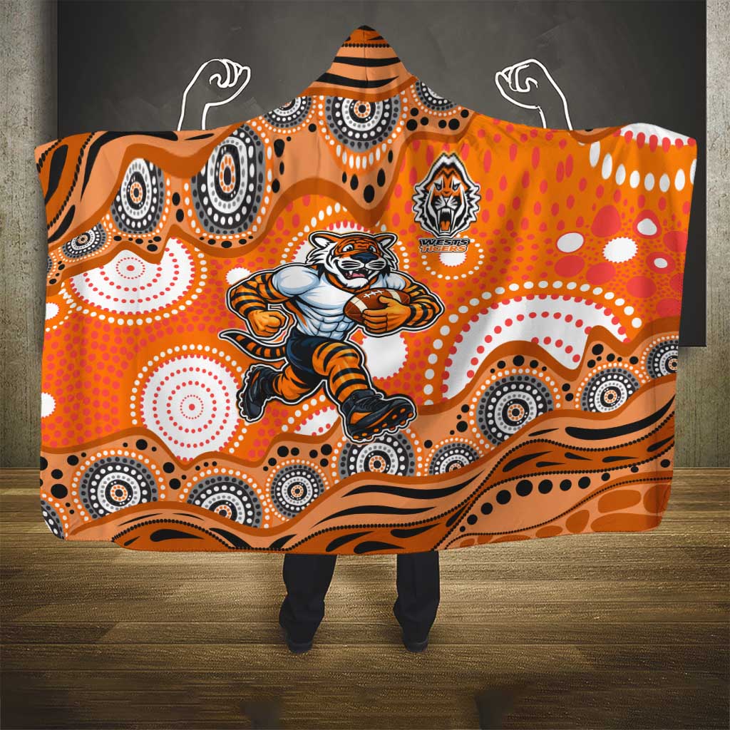 Wests Tigers Hooded Blanket Aboriginal Dot Pattern - Rugby Mascot Heritage Pride
