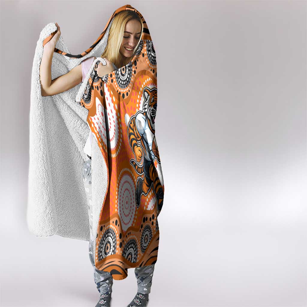 Wests Tigers Hooded Blanket Aboriginal Dot Pattern - Rugby Mascot Heritage Pride
