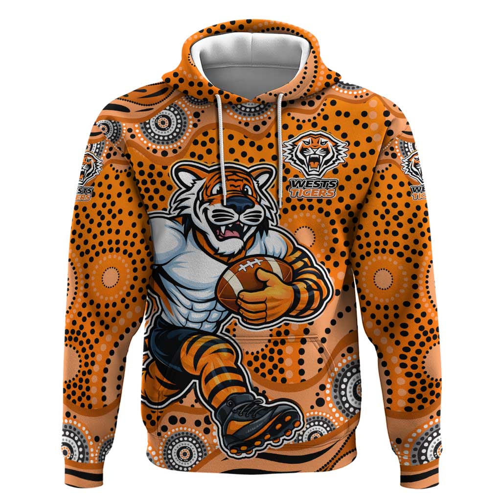 Wests Tigers Hoodie Aboriginal Dot Pattern - Rugby Mascot Heritage Pride