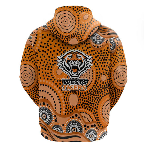 Wests Tigers Hoodie Aboriginal Dot Pattern - Rugby Mascot Heritage Pride
