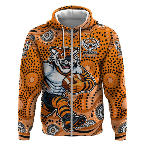 Wests Tigers Hoodie Aboriginal Dot Pattern - Rugby Mascot Heritage Pride