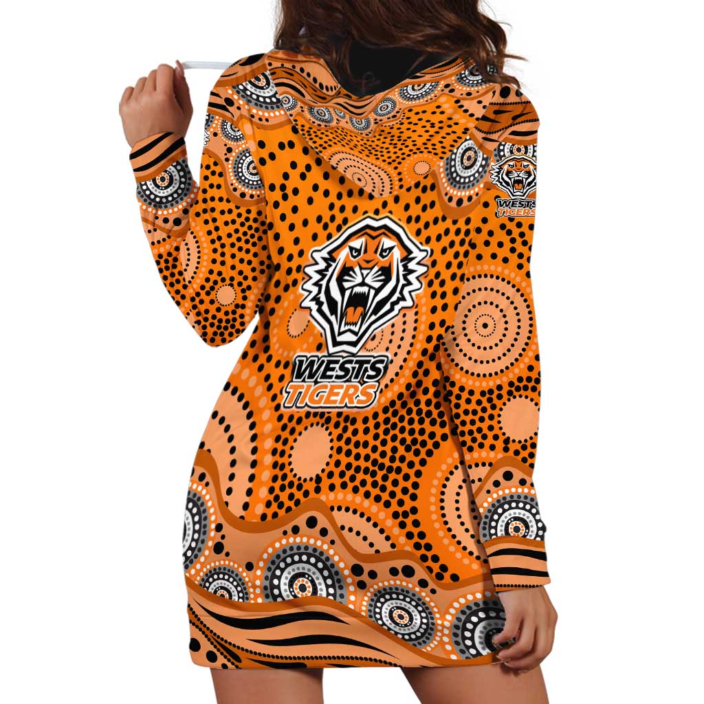 Wests Tigers Hoodie Dress Aboriginal Dot Pattern - Rugby Mascot Heritage Pride