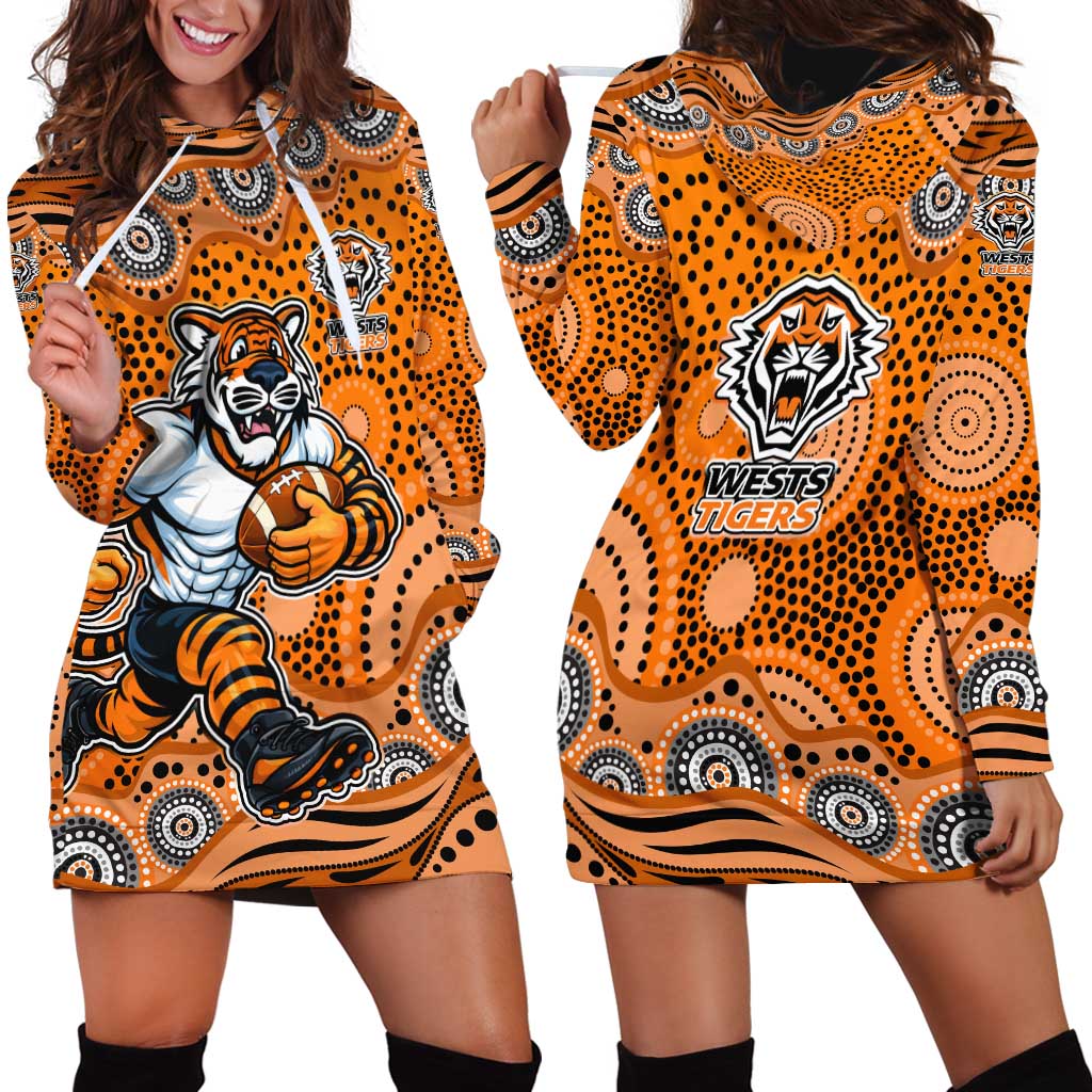 Wests Tigers Hoodie Dress Aboriginal Dot Pattern - Rugby Mascot Heritage Pride
