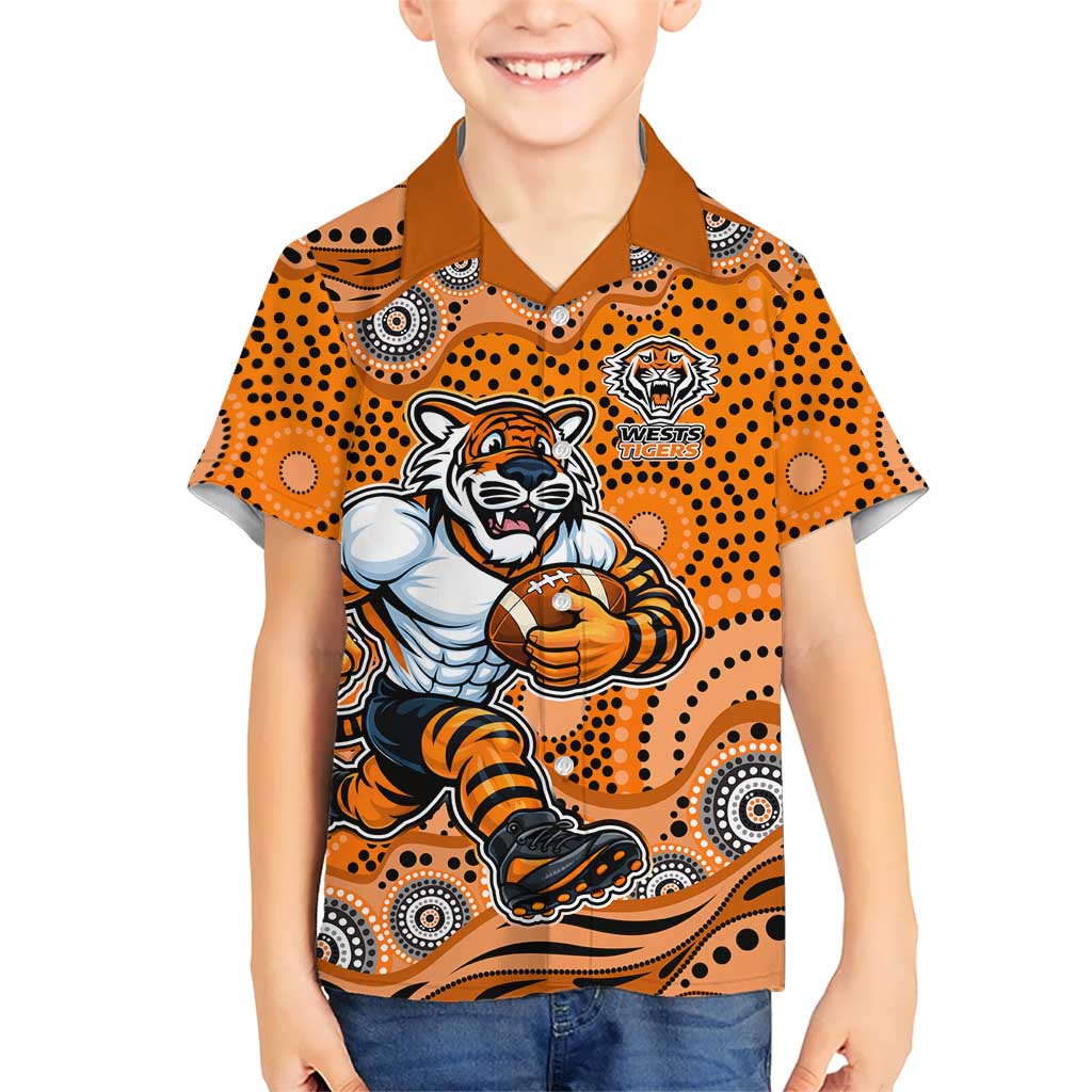 Wests Tigers Kid Hawaiian Shirt Aboriginal Dot Pattern - Rugby Mascot Heritage Pride