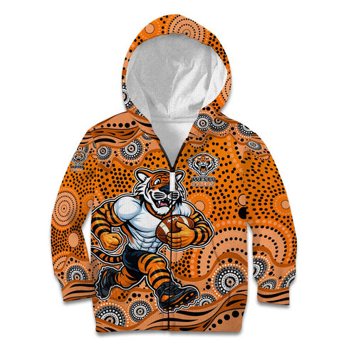 Wests Tigers Kid Hoodie Aboriginal Dot Pattern - Rugby Mascot Heritage Pride