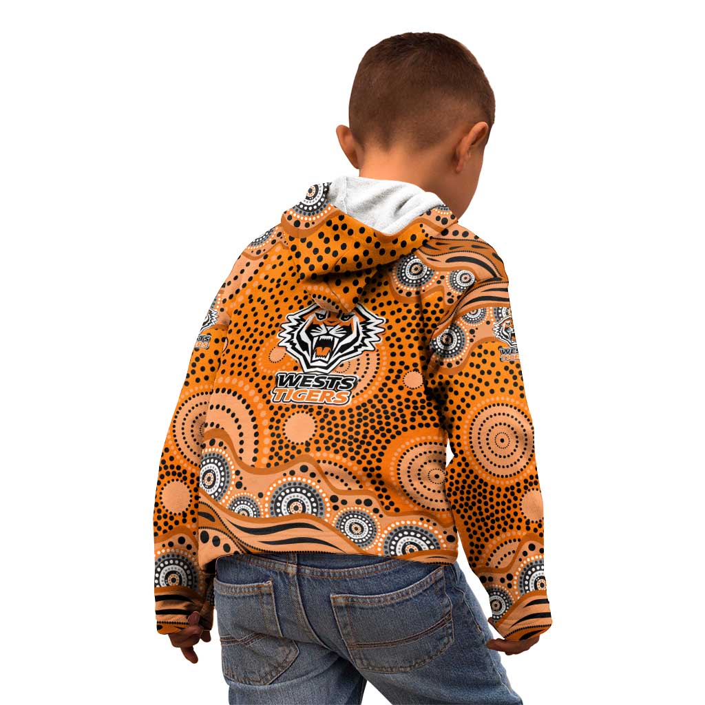 Wests Tigers Kid Hoodie Aboriginal Dot Pattern - Rugby Mascot Heritage Pride
