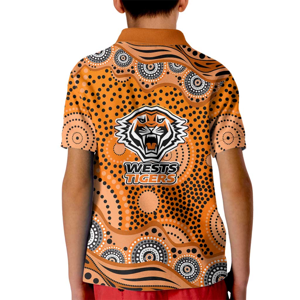 Wests Tigers Kid Polo Shirt Aboriginal Dot Pattern - Rugby Mascot Heritage Pride
