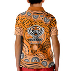 Wests Tigers Kid Polo Shirt Aboriginal Dot Pattern - Rugby Mascot Heritage Pride