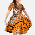 Wests Tigers Kid Short Sleeve Dress Aboriginal Dot Pattern - Rugby Mascot Heritage Pride