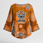Wests Tigers Kimono Sleeve Blouse Aboriginal Dot Pattern - Rugby Mascot Heritage Pride
