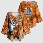 Wests Tigers Kimono Sleeve Blouse Aboriginal Dot Pattern - Rugby Mascot Heritage Pride