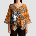 Wests Tigers Kimono Sleeve Blouse Aboriginal Dot Pattern - Rugby Mascot Heritage Pride