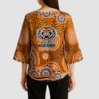 Wests Tigers Kimono Sleeve Blouse Aboriginal Dot Pattern - Rugby Mascot Heritage Pride