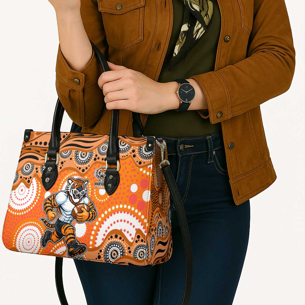 Wests Tigers Leather Bag Aboriginal Dot Pattern - Rugby Mascot Heritage Pride