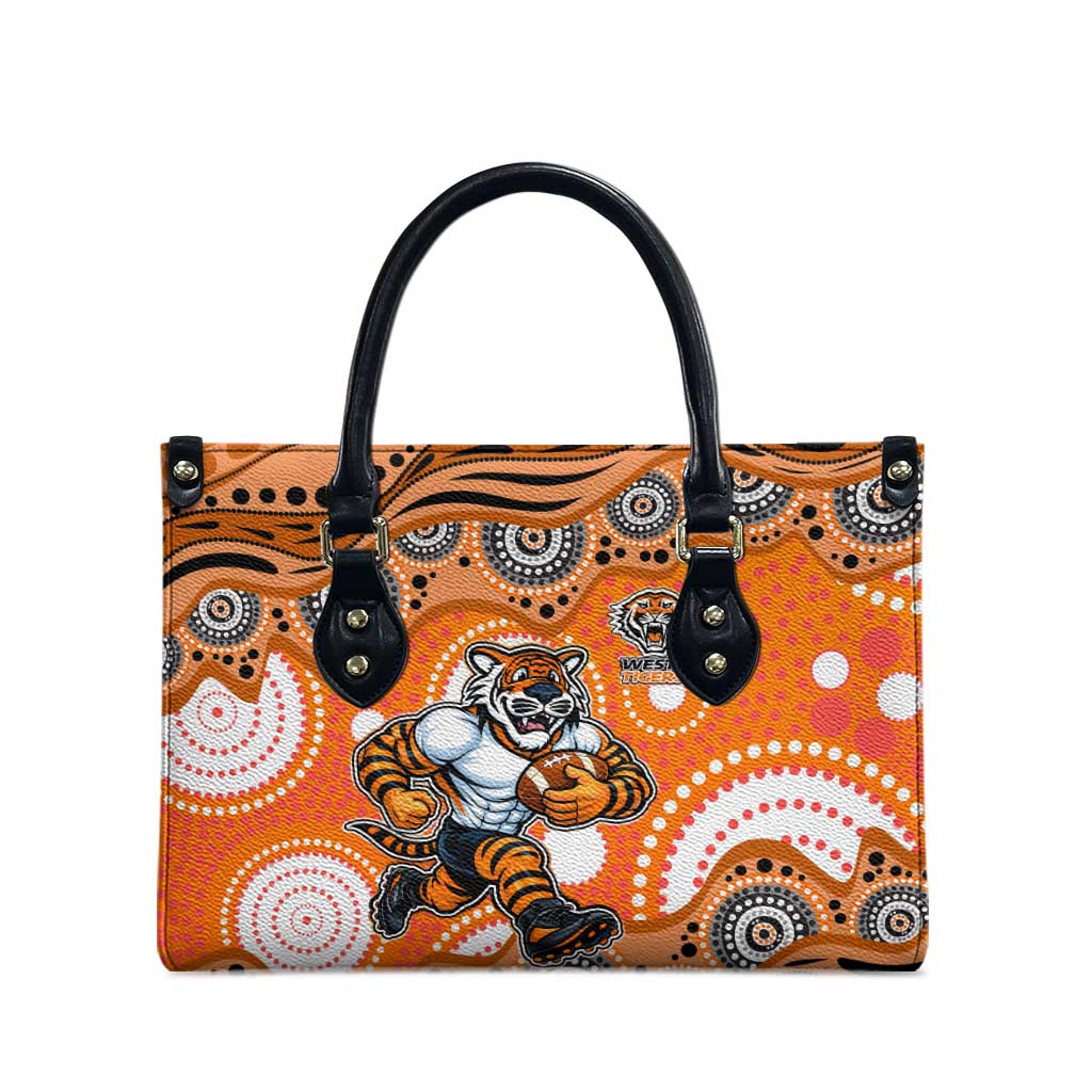 Wests Tigers Leather Bag Aboriginal Dot Pattern - Rugby Mascot Heritage Pride