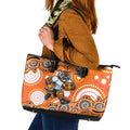 Wests Tigers Leather Tote Bag Aboriginal Dot Pattern - Rugby Mascot Heritage Pride