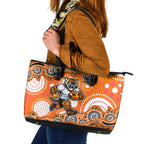 Wests Tigers Leather Tote Bag Aboriginal Dot Pattern - Rugby Mascot Heritage Pride