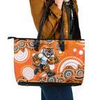Wests Tigers Leather Tote Bag Aboriginal Dot Pattern - Rugby Mascot Heritage Pride