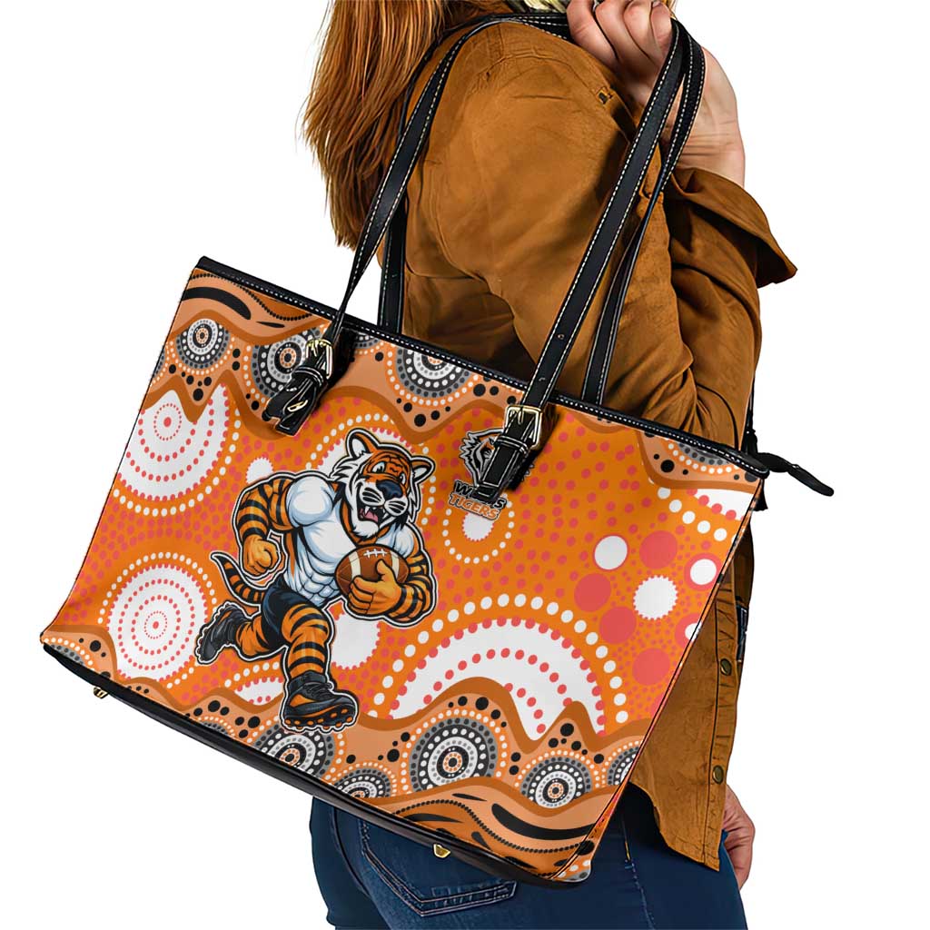 Wests Tigers Leather Tote Bag Aboriginal Dot Pattern - Rugby Mascot Heritage Pride