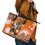 Wests Tigers Leather Tote Bag Aboriginal Dot Pattern - Rugby Mascot Heritage Pride