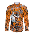 Wests Tigers Long Sleeve Button Shirt Aboriginal Dot Pattern - Rugby Mascot Heritage Pride