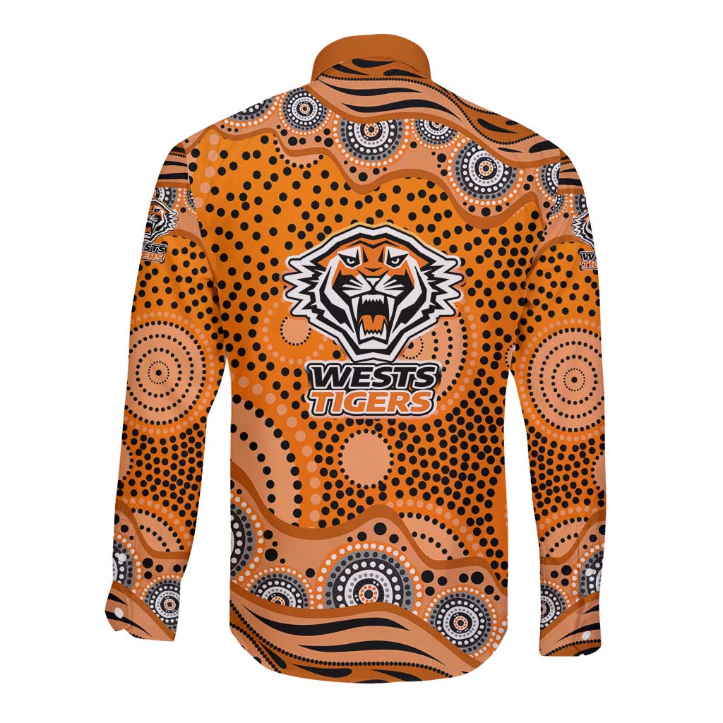 Wests Tigers Long Sleeve Button Shirt Aboriginal Dot Pattern - Rugby Mascot Heritage Pride