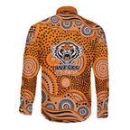 Wests Tigers Long Sleeve Button Shirt Aboriginal Dot Pattern - Rugby Mascot Heritage Pride