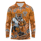Wests Tigers Long Sleeve Polo Shirt Aboriginal Dot Pattern - Rugby Mascot Heritage Pride