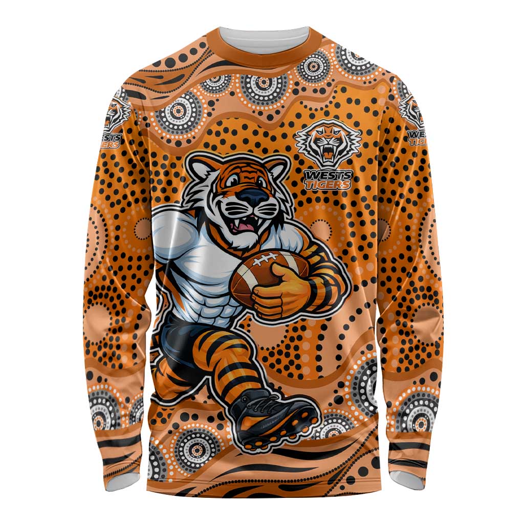 Wests Tigers Long Sleeve Shirt Aboriginal Dot Pattern - Rugby Mascot Heritage Pride