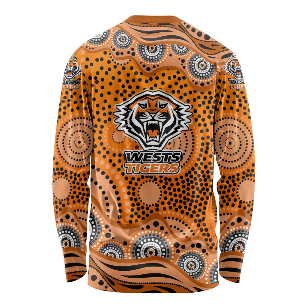 Wests Tigers Long Sleeve Shirt Aboriginal Dot Pattern - Rugby Mascot Heritage Pride