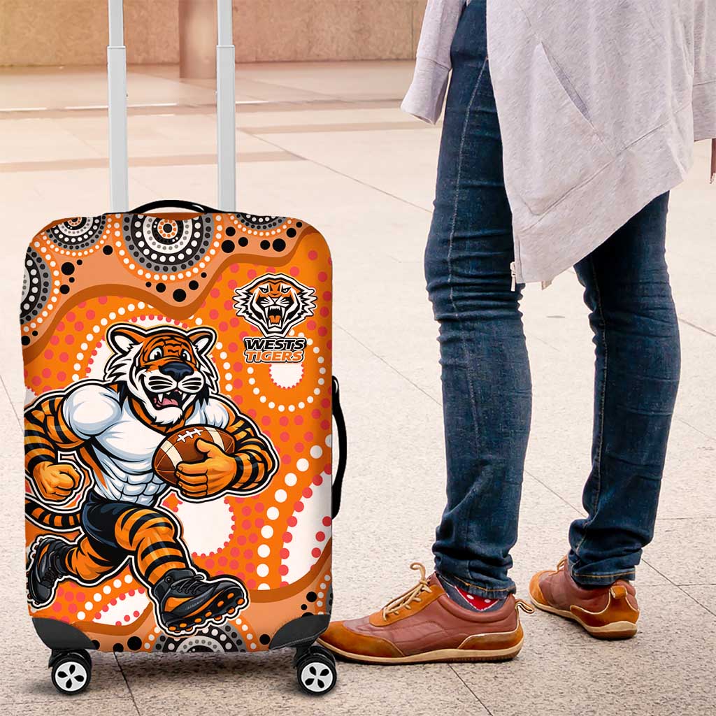 Wests Tigers Luggage Cover Aboriginal Dot Pattern - Rugby Mascot Heritage Pride