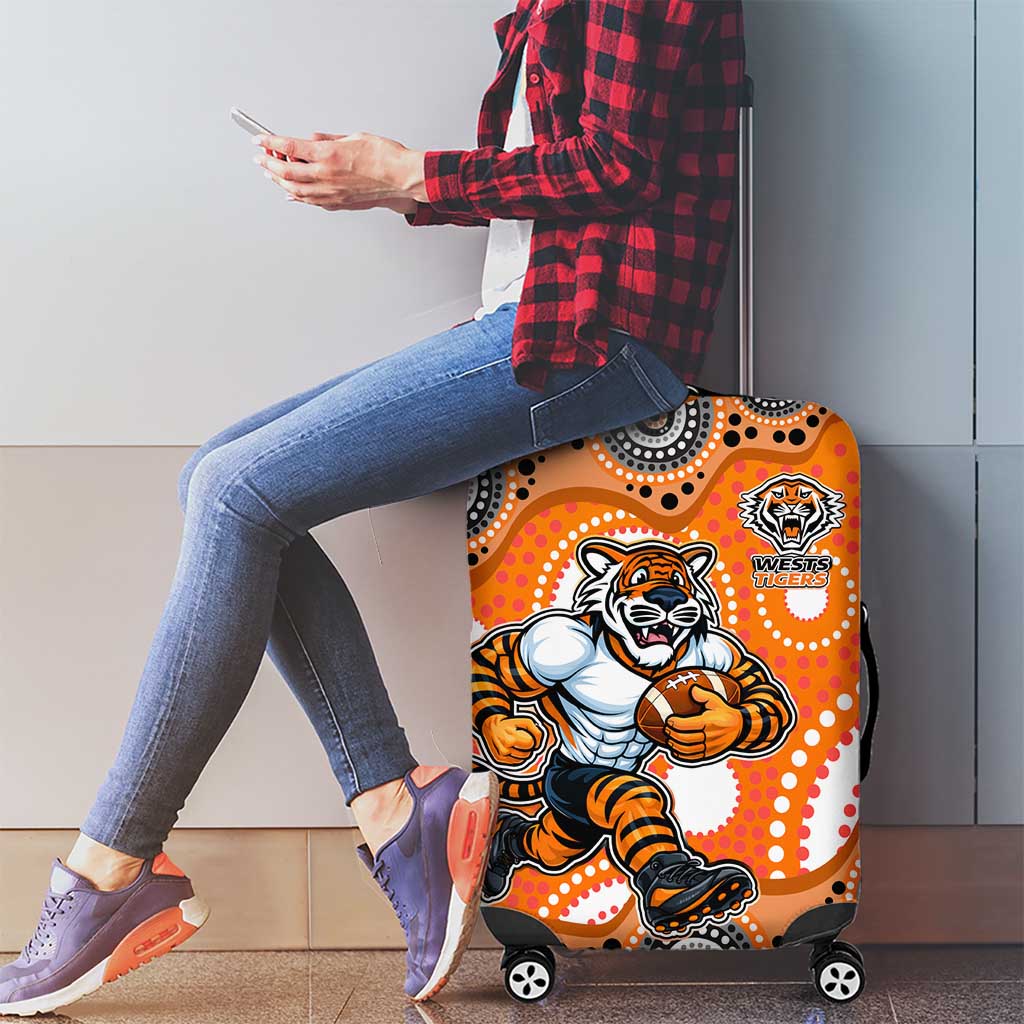 Wests Tigers Luggage Cover Aboriginal Dot Pattern - Rugby Mascot Heritage Pride