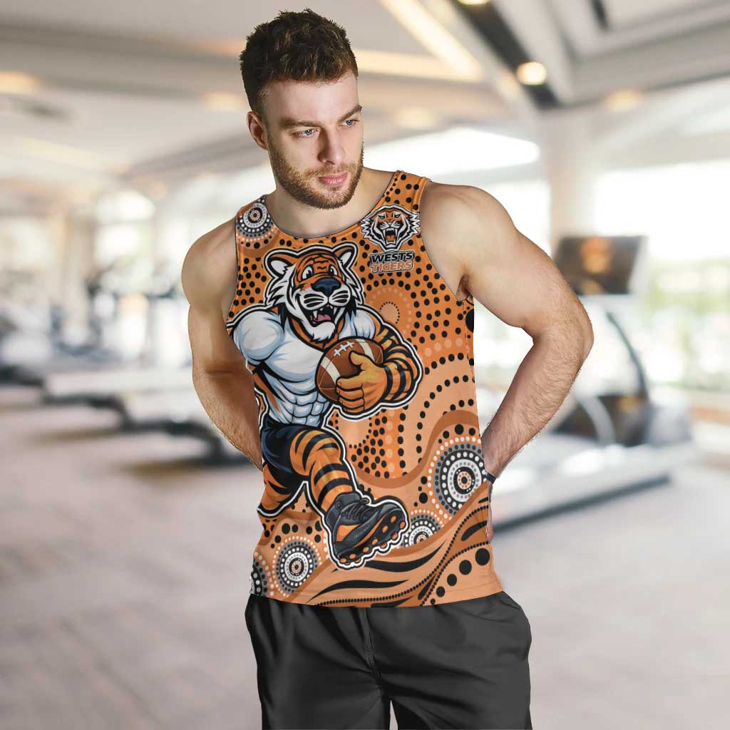 Wests Tigers Men Tank Top Aboriginal Dot Pattern - Rugby Mascot Heritage Pride