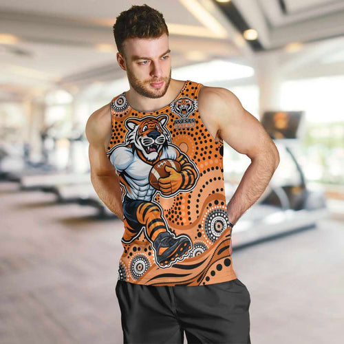 Wests Tigers Men Tank Top Aboriginal Dot Pattern - Rugby Mascot Heritage Pride