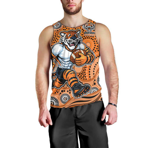 Wests Tigers Men Tank Top Aboriginal Dot Pattern - Rugby Mascot Heritage Pride