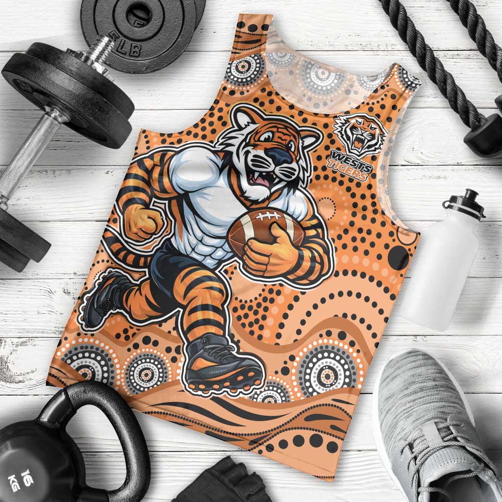 Wests Tigers Men Tank Top Aboriginal Dot Pattern - Rugby Mascot Heritage Pride
