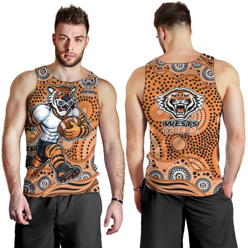 Wests Tigers Men Tank Top Aboriginal Dot Pattern - Rugby Mascot Heritage Pride