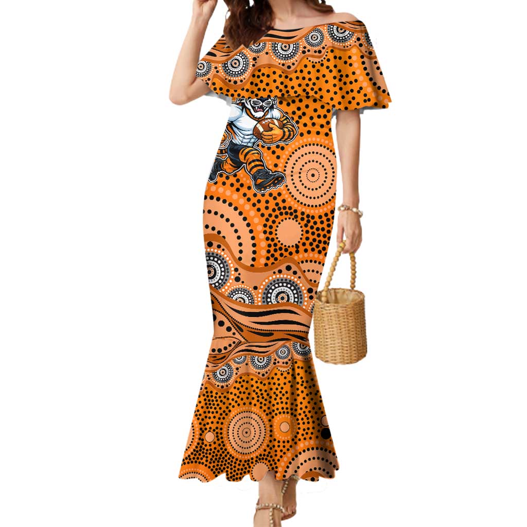 Wests Tigers Mermaid Dress Aboriginal Dot Pattern - Rugby Mascot Heritage Pride
