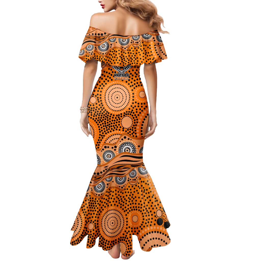 Wests Tigers Mermaid Dress Aboriginal Dot Pattern - Rugby Mascot Heritage Pride