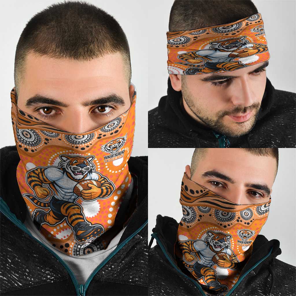 Wests Tigers Neck Gaiter Aboriginal Dot Pattern - Rugby Mascot Heritage Pride