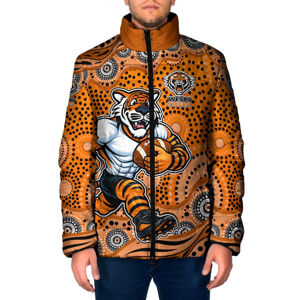 Wests Tigers Padded Jacket Aboriginal Dot Pattern - Rugby Mascot Heritage Pride