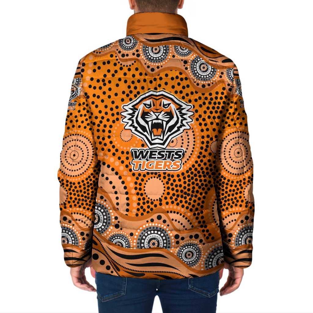 Wests Tigers Padded Jacket Aboriginal Dot Pattern - Rugby Mascot Heritage Pride