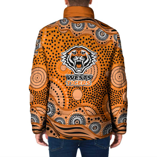 Wests Tigers Padded Jacket Aboriginal Dot Pattern - Rugby Mascot Heritage Pride