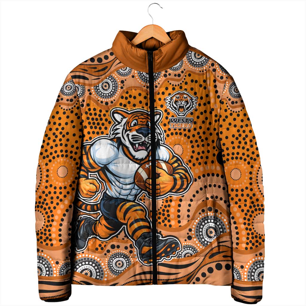 Wests Tigers Padded Jacket Aboriginal Dot Pattern - Rugby Mascot Heritage Pride