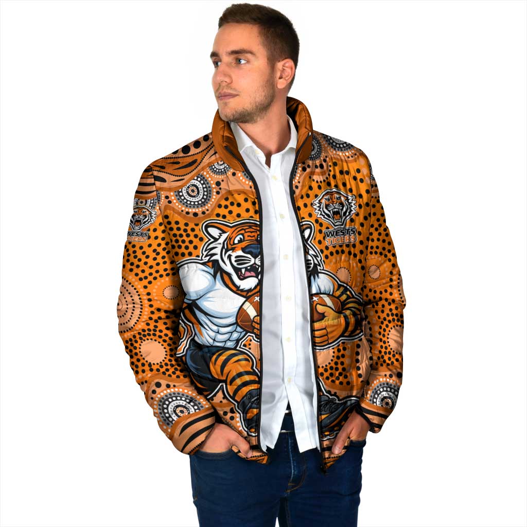 Wests Tigers Padded Jacket Aboriginal Dot Pattern - Rugby Mascot Heritage Pride