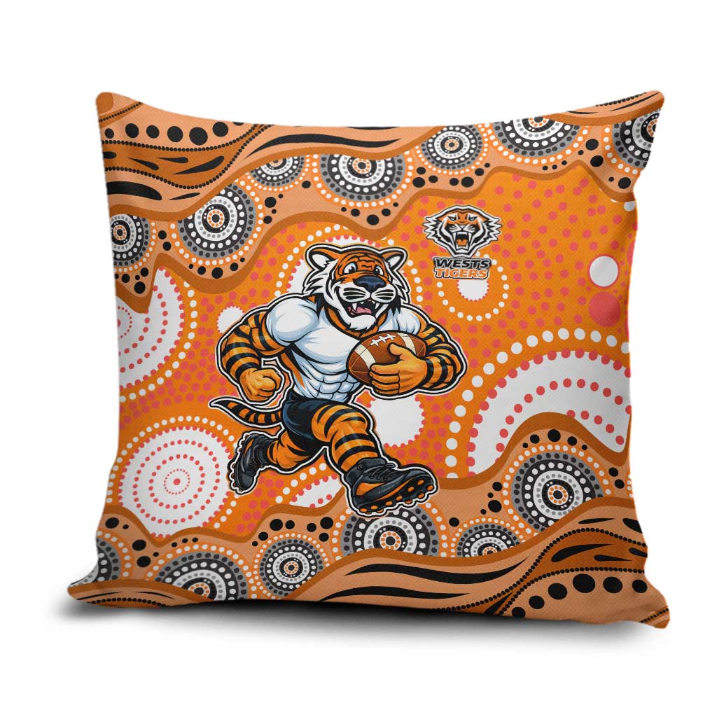 Wests Tigers Pillow Cover Aboriginal Dot Pattern - Rugby Mascot Heritage Pride