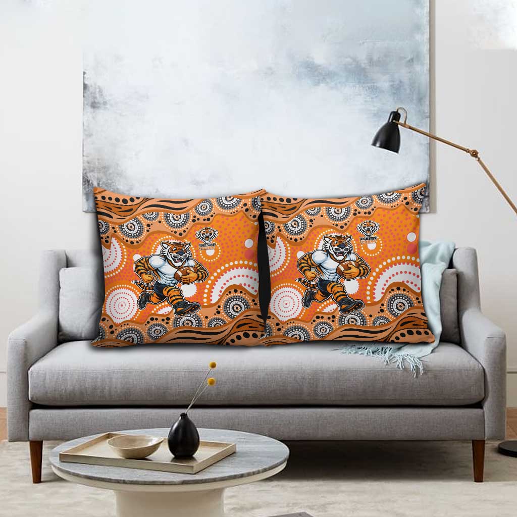 Wests Tigers Pillow Cover Aboriginal Dot Pattern - Rugby Mascot Heritage Pride