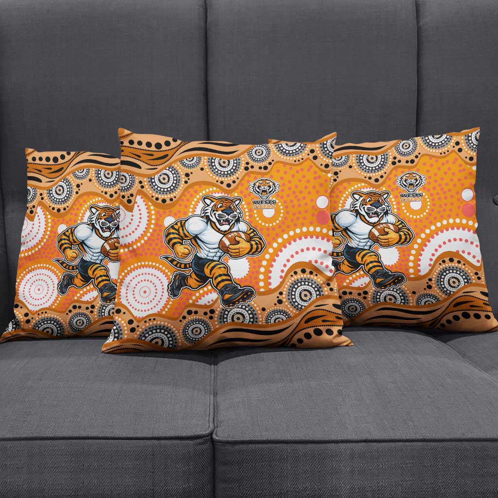 Wests Tigers Pillow Cover Aboriginal Dot Pattern - Rugby Mascot Heritage Pride