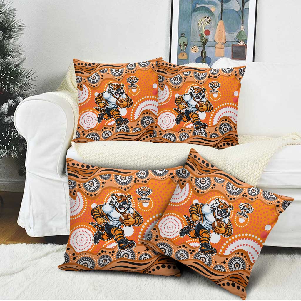 Wests Tigers Pillow Cover Aboriginal Dot Pattern - Rugby Mascot Heritage Pride